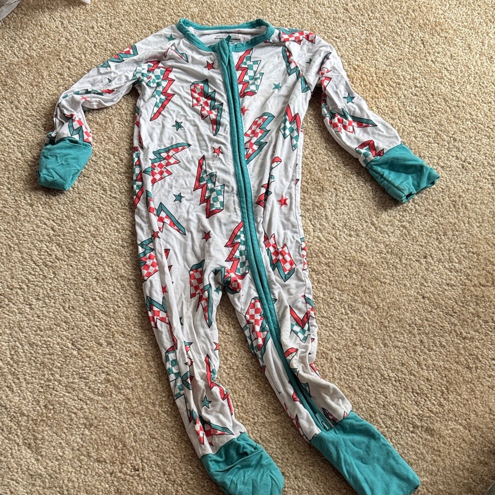 Kids Lightning Bolt Bodysuit - Teal and Red 6-12m